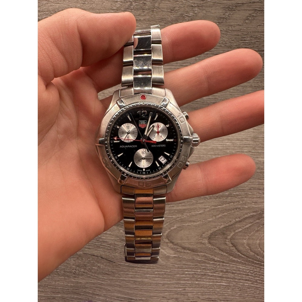 TAG HEUER AQUARACER CAF1110 CHRONOGRAPH BLACK DIAL SS 42mm QUARTZ WATCH.